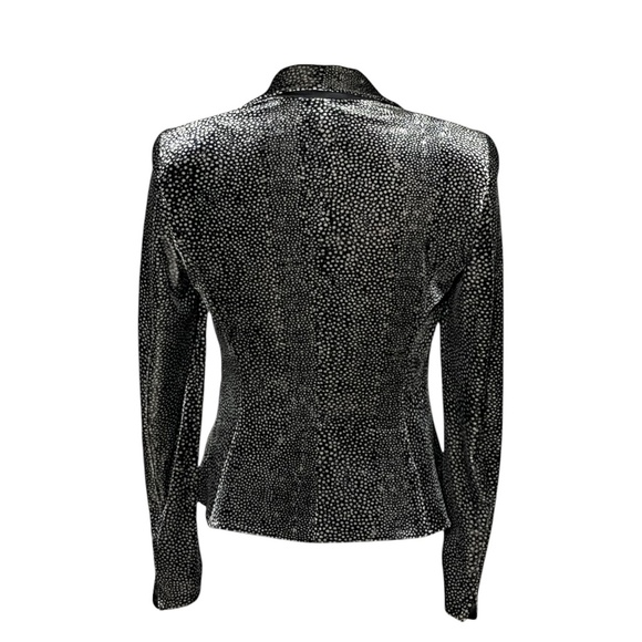 Armani Collezioni Jacket Women's 6 Black Silver Micro Dot Velvet Velour Blazer - Picture 4 of 10